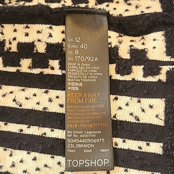 Top Shop Geometric Pattern Fit And Flare Knitted Mini Dress Black White Size US8 - Picture 13 of 14